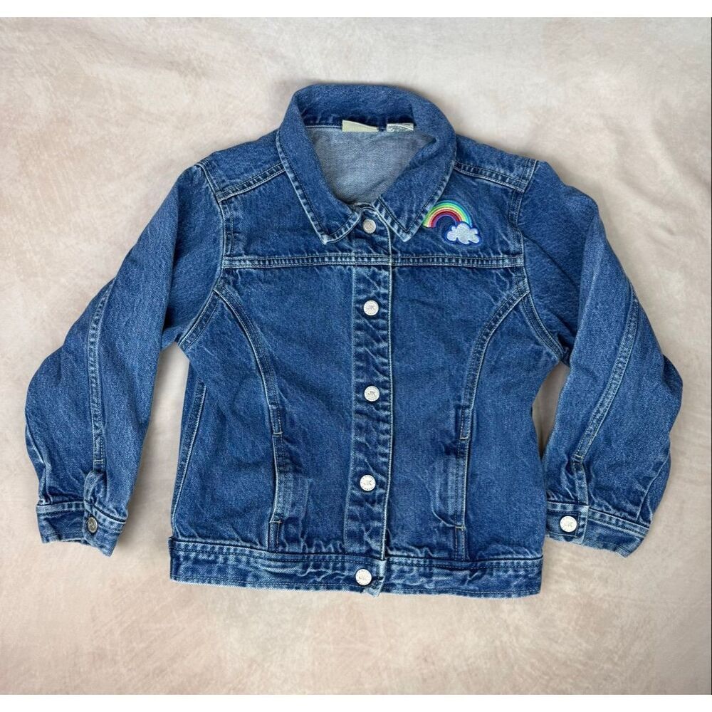 Y2K J. Khaki Girls Denim Jacket with Rainbow Embroidery Size 6x 100% Cotton